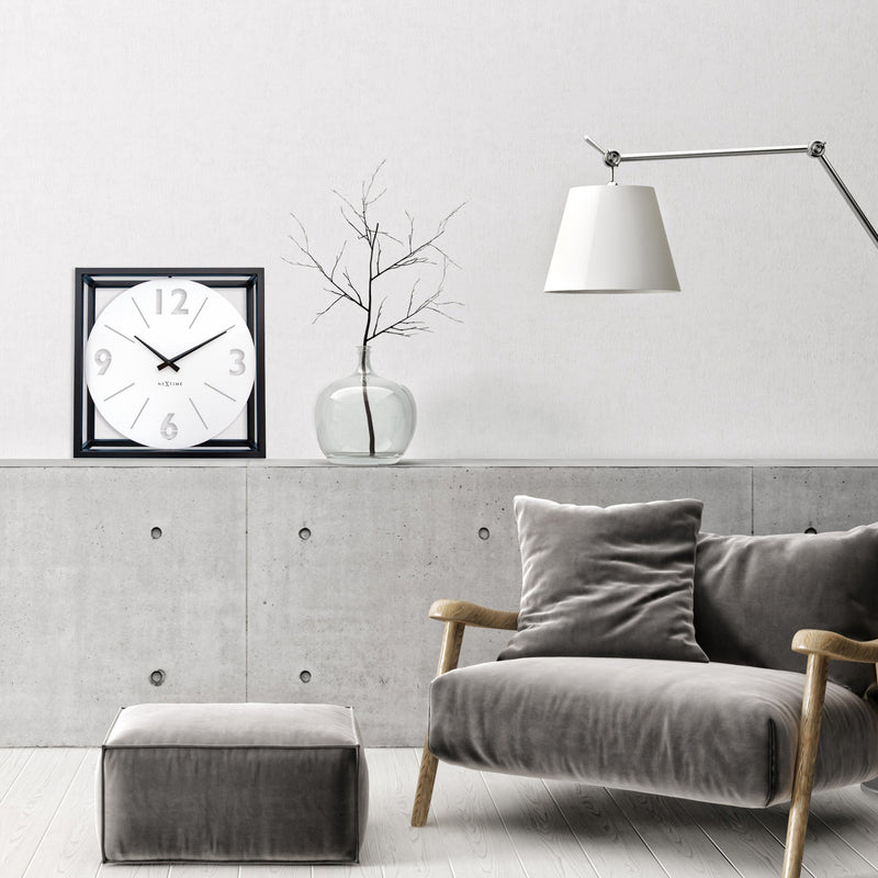 Table / Wall clock 40 x 40 x 9.5 cm - Metal - Black / White - NeXtime 'Time Frame'