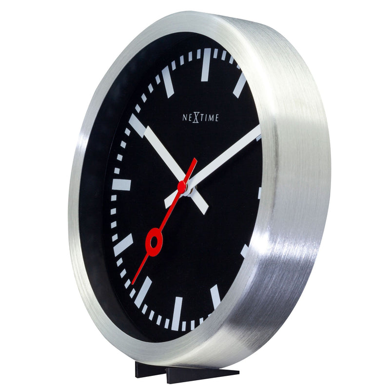 Wall clock/Table clock - 19 cm - Aluminum - 'Station Stripe'