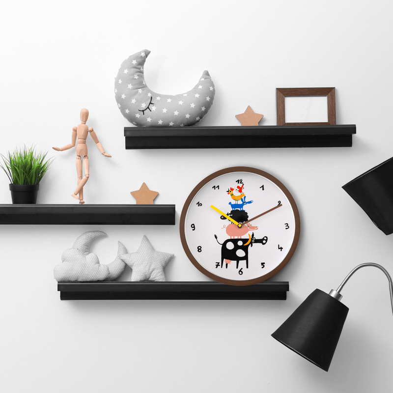 Horloge murale - 30 cm - Plastique - Marron/Blanc - 'FarmTime'