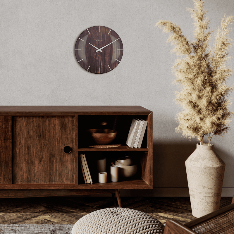 Wanduhr - 35 cm - Glaskuppel - 'Edge Wood Dome'