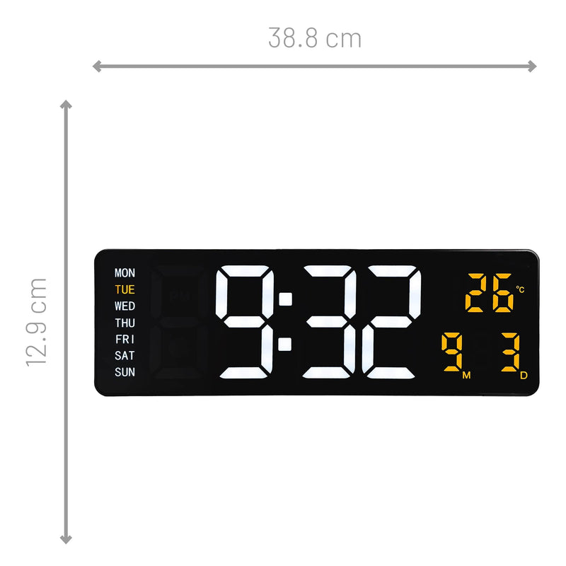 Digital wall/alarm clock 38.8x12.9x3.2cm-Black-ABS-NeXtime 'Super Digi'