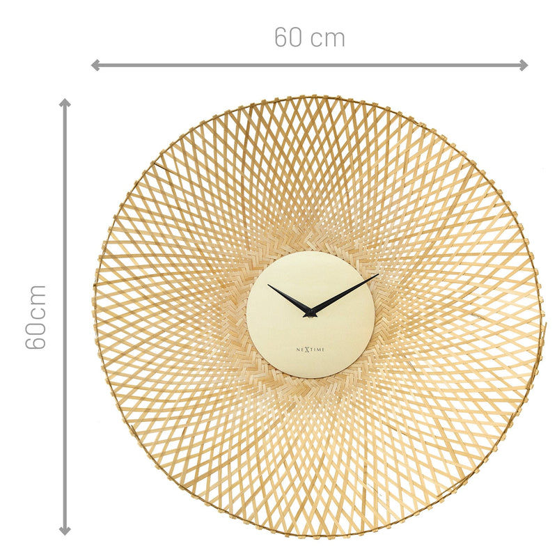 Vortex Clock Wall clock 60cm-Silent-Brown/Black-Bamboo-NeXtime 'Vortex'