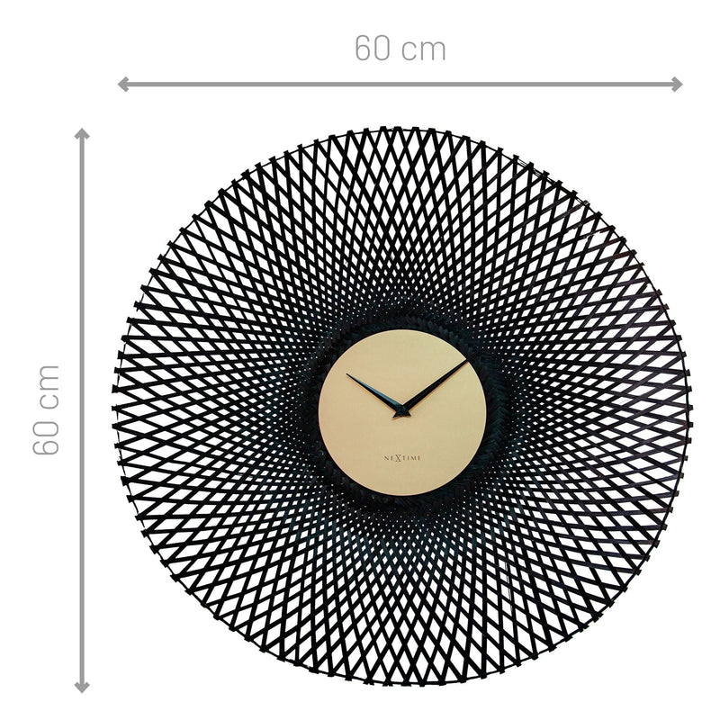 Vortex Clock Wall clock 60cm-Silent-Brown/Black-Bamboo-NeXtime 'Vortex'