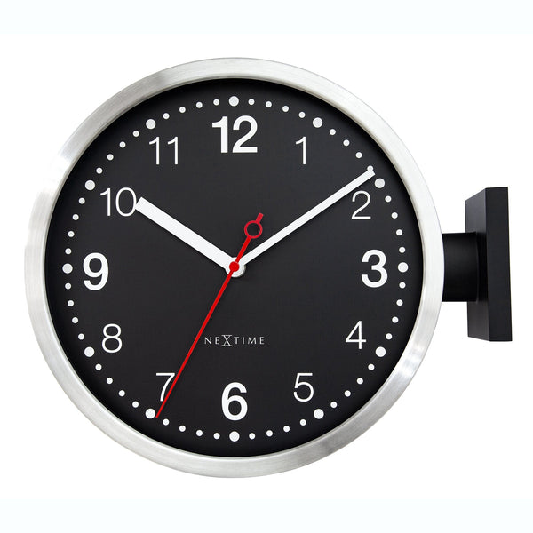 Wall clock 32.3x28x10cm-Silent-White & Black-Aluminium-NeXtime 'Double
