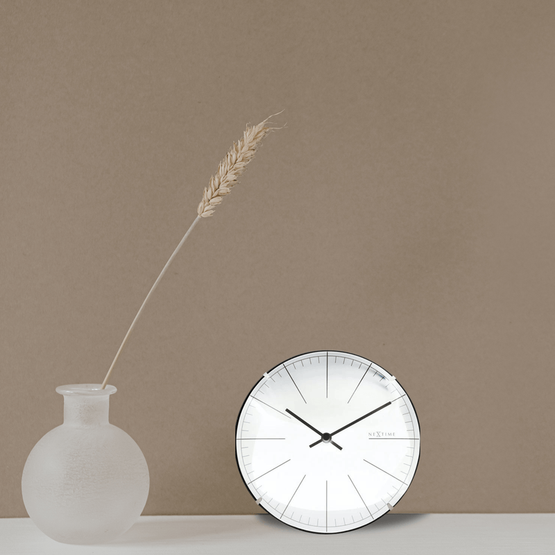 NeXtime Orologio Da Parete E Da Tavolo Big Stripe Mini Dome 20 Cm - Bianco, Silenzioso, Design A Cupola In Vetro