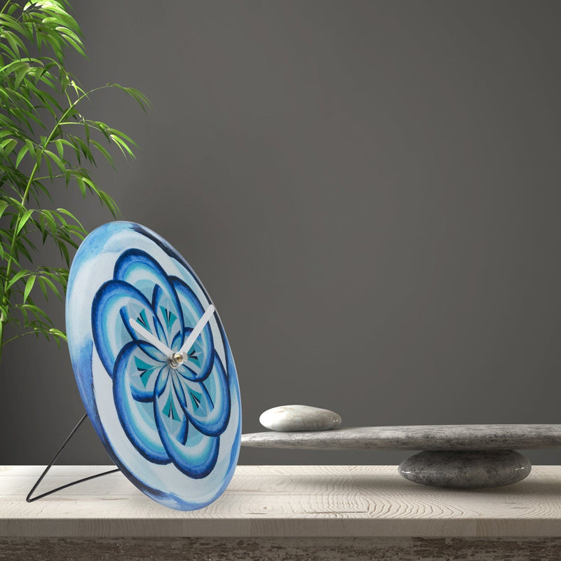 Table/Wall clock 20cm - Silent - Blue -  Tempered Glass - "Cosmo Table"