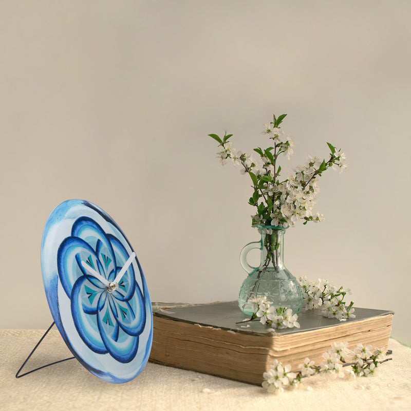 Table/Wall clock 20cm - Silent - Blue -  Tempered Glass - "Cosmo Table"