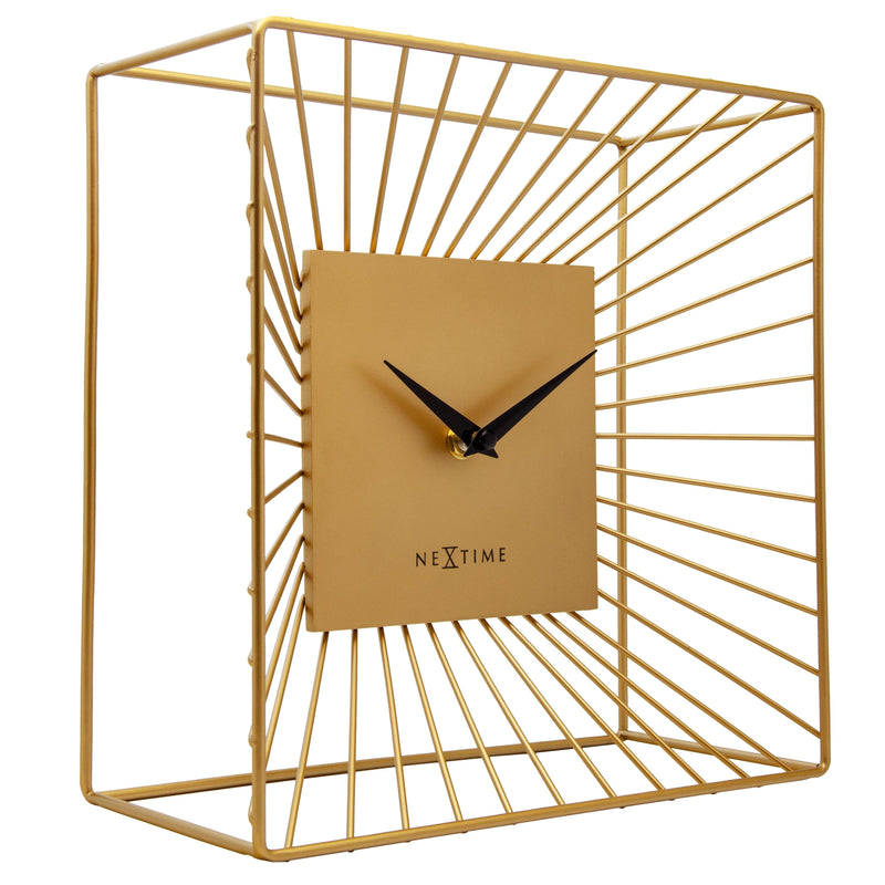 Table/Wall Clock 25x25x12cm-Silent-Gold-Metal-NeXtime 'Vasco Table'