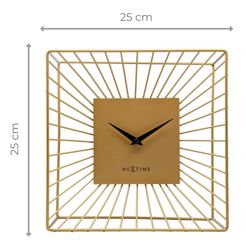 Table/Wall Clock 25x25x12cm-Silent-Gold-Metal-NeXtime 'Vasco Table'