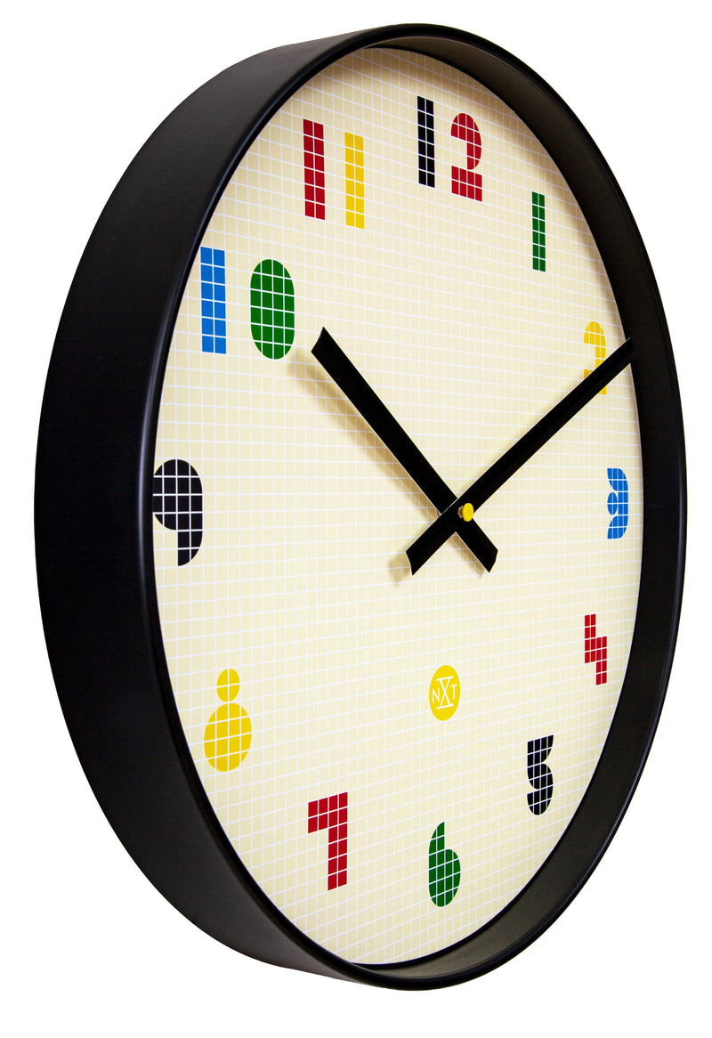 Wall Clock 35cm-Silent-Black/Multicolour-ABS- nXt 'Bit'