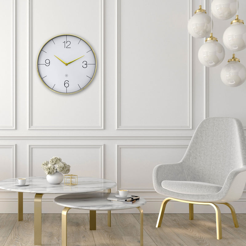 Large Wall Clock; Silent Clock; Designer Clock; Gift; NeXtime; Minimalist; Modern Clock; White dial face; Arabic Index; Home Décor; Gold Colour Clock; Office Clock;