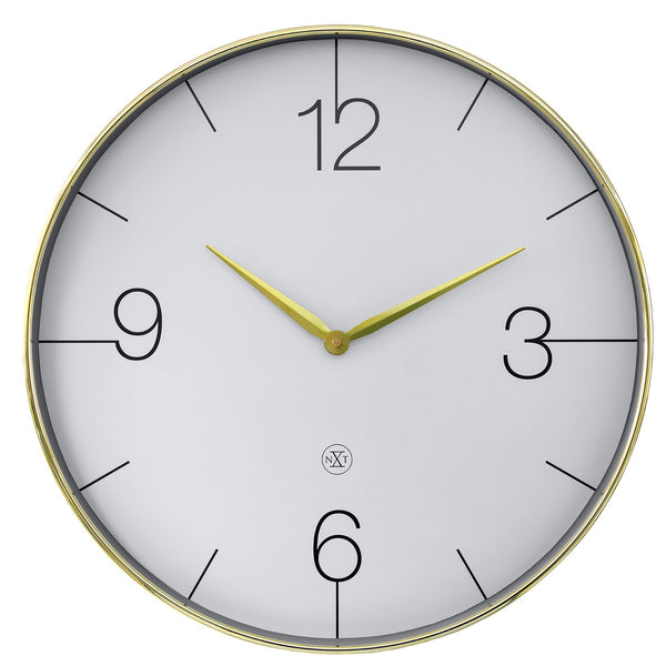 Large Wall Clock; Silent Clock; Designer Clock; Gift; NeXtime; Minimalist; Modern Clock; White dial face; Arabic Index; Home Décor; Gold Colour Clock; Office Clock; #color_gold