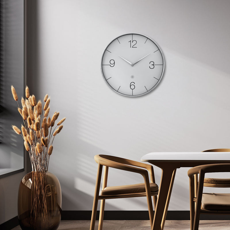 Large Wall Clock, Silent Clock; Designer Clock; Gift; NeXtime; Minimalist; Modern Clock; White dial face; Arabic Index; Home Décor; Silver Clock; Office Clock;