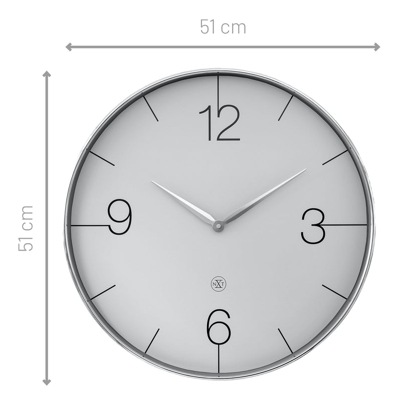 Large Wall Clock, Silent Clock; Designer Clock; Gift; NeXtime; Minimalist; Modern Clock; White dial face; Arabic Index; Home Décor; Silver Clock; Office Clock;