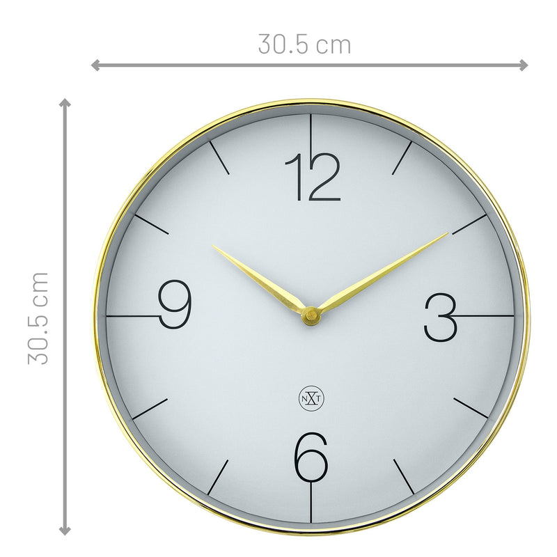 Wall Clock; Silent Clock; Designer Clock; Gift; NeXtime; Minimalist; Modern Clock; White dial face; Arabic Index; Home Décor; Gold Colour Clock; Office Clock;