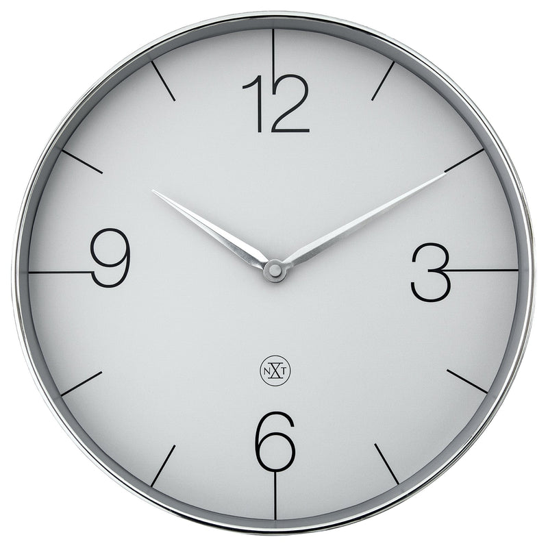 Wall Clock; Silent Clock; Designer Clock; Gift; NeXtime; Minimalist; Modern Clock; White dial face; Arabic Index; Home Décor; Silver Colour Clock; Office Clock;