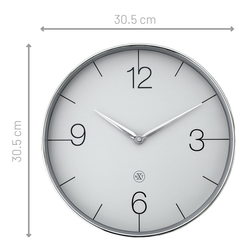 Wall Clock; Silent Clock; Designer Clock; Gift; NeXtime; Minimalist; Modern Clock; White dial face; Arabic Index; Home Décor; Silver Colour Clock; Office Clock;