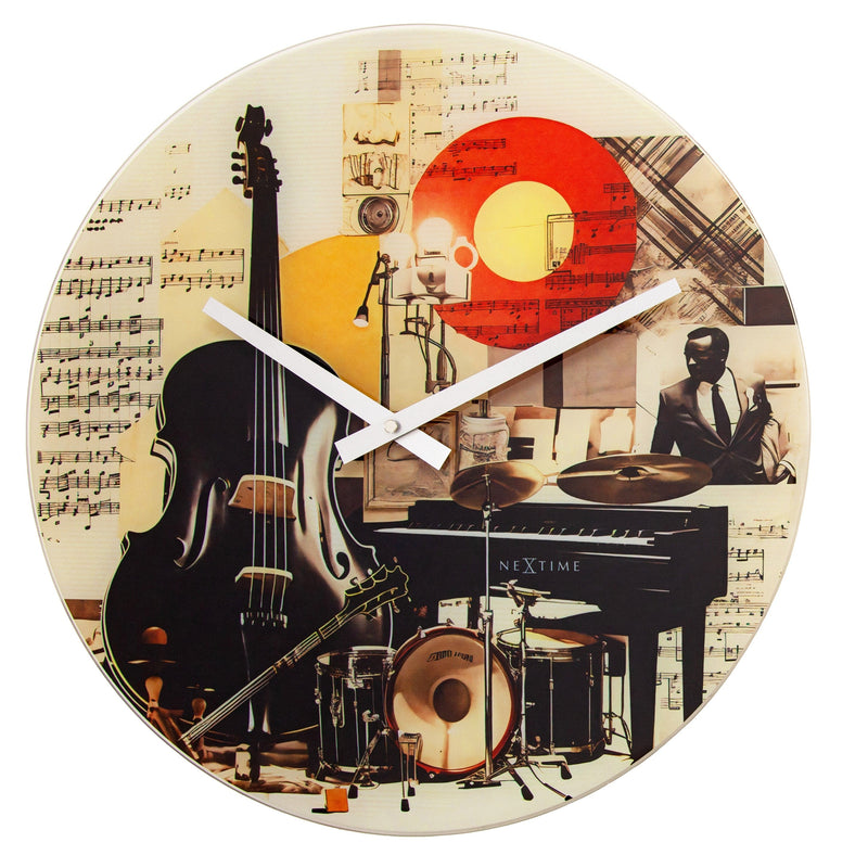 Wall Clock, Silent Clock; Designer Clock; Gift; Pop Art Clock; Multicolour Clock; Glass Clock; NeXtime; Colourful clock; Fun clock; Music-Themed clock; Stylish clock; Modern clock