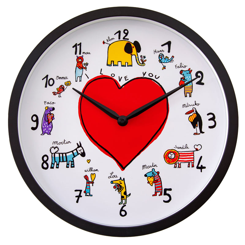 Horloge murale - 30 cm - Plastique - Noir/Blanc - 'LoveZoo'