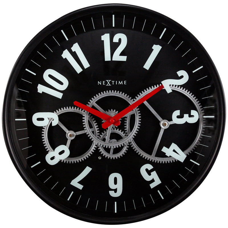 Modern Gear Clock With Moving Gears  -  36cm - Metal/Glass