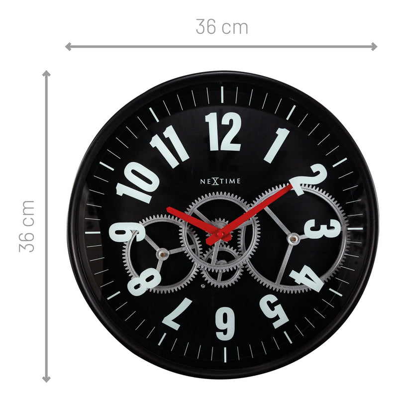 Modern Gear Clock With Moving Gears  -  36cm - Metal/Glass
