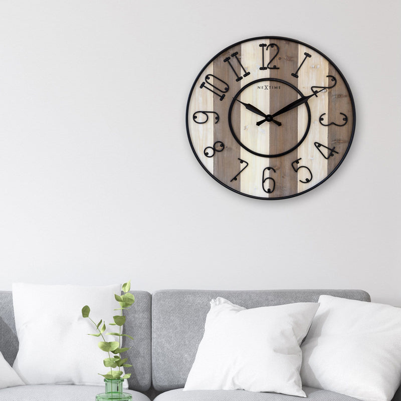Large Wall Clock - 50cm - Silent - Wood - Black Metal - "Oxford" -NeXtime
