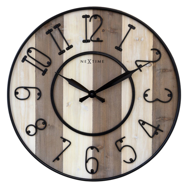 Large Wall Clock - 50cm - Silent - Wood - Black Metal - "Oxford" -NeXtime #color_brown