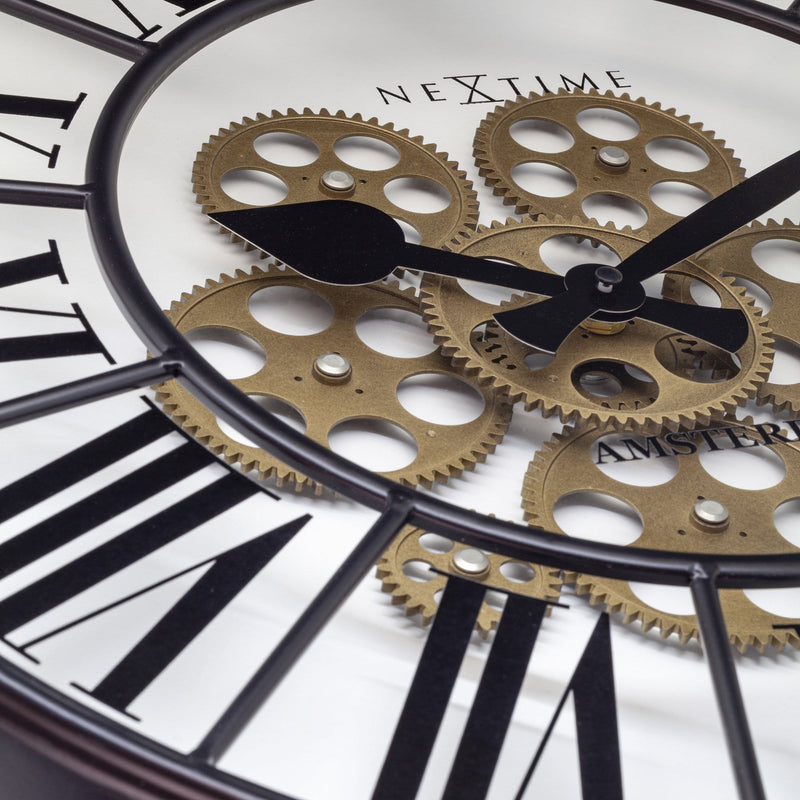 Uhr mit beweglichem Zahnrad Weiß Große Wanduhr 50cm