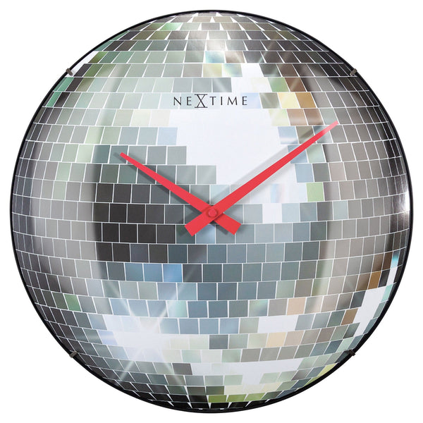 Wall clock 35cm - Silent - Dome Glass - "Disco Ball"