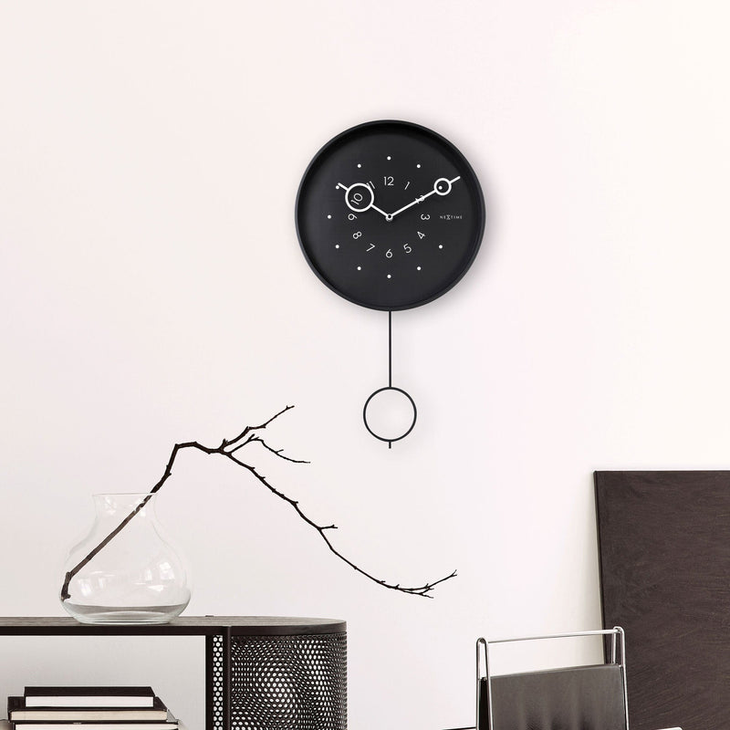 Wall clock 35x60x5cm - Pendulum - Black-Metal - "Loop"