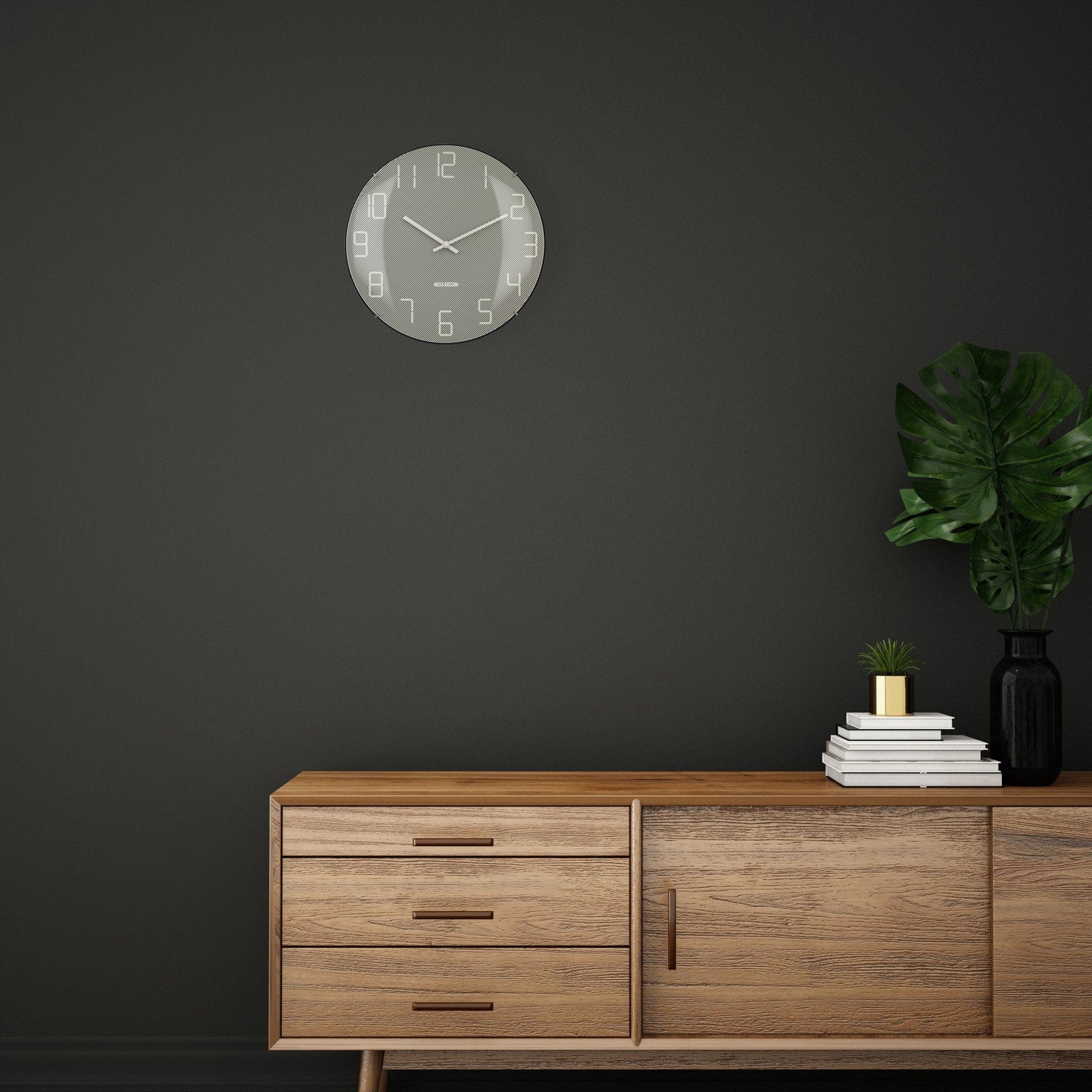 Wall Clock 35cm Domed Glass Lens - Silent - Glass -
