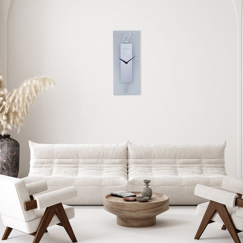 Horloge murale 20x50cm - Silencieuse - Verre - Dépoli/Miroir - "Dali"