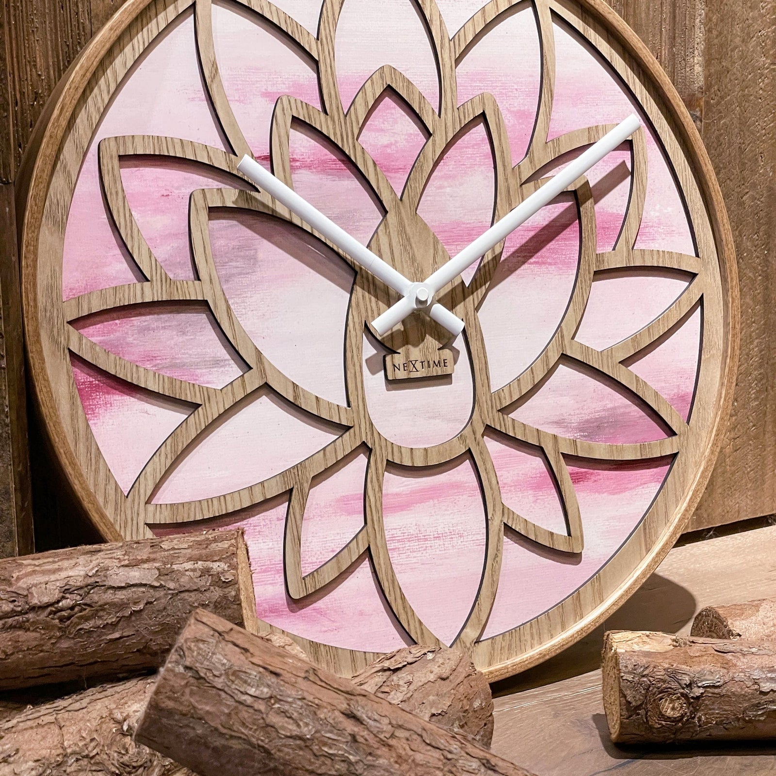 Wall clock 40cm - Silent - Pink - Wood - 