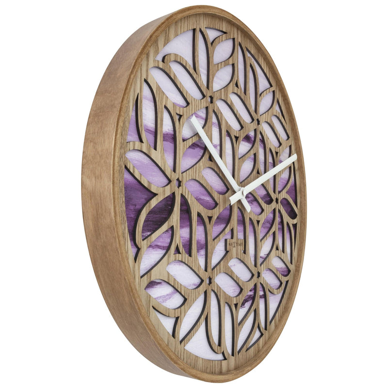 Wall clock 40cm - Silent - Purple - Wood - "Yogi"