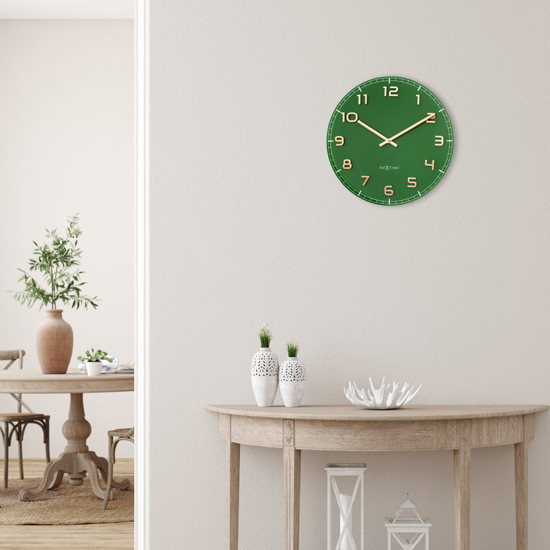 Horloge murale 40cm - Silencieuse - Vert - Verre/Aluminium - "Classy Medium"