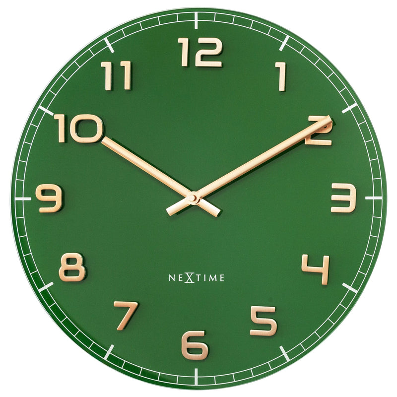 Horloge murale 40cm - Silencieuse - Vert - Verre/Aluminium - "Classy Medium"
