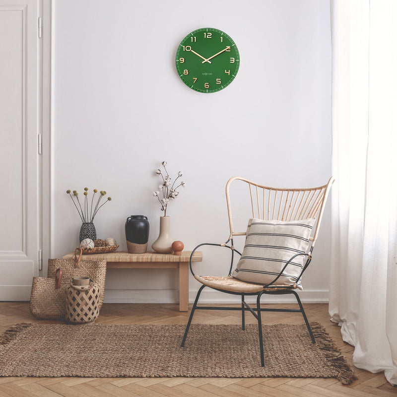 Wall clock 40cm - Silent - Green - Glass/Aluminium - "Classy Medium"