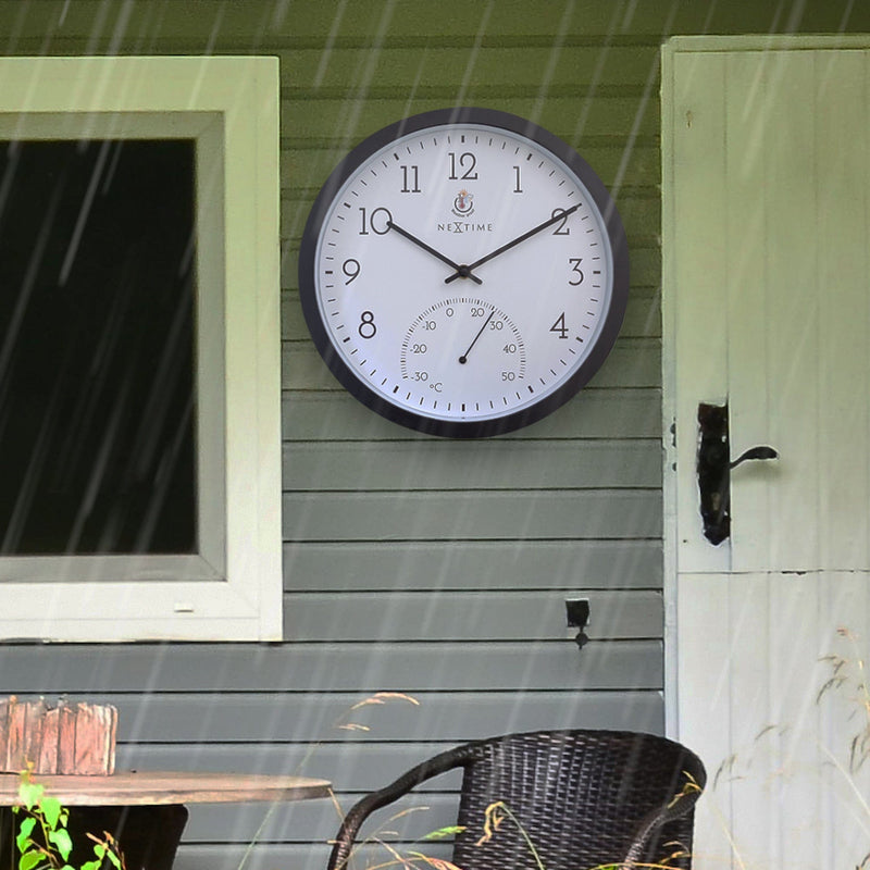 Wetterfeste Outdoor-Uhr - mit Thermometer - 30,5 cm und Ringelblume