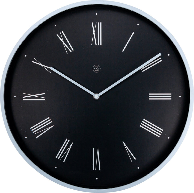Front Picture 7329ZW,Felix,Wall Clock,Step,Plastic,Black,