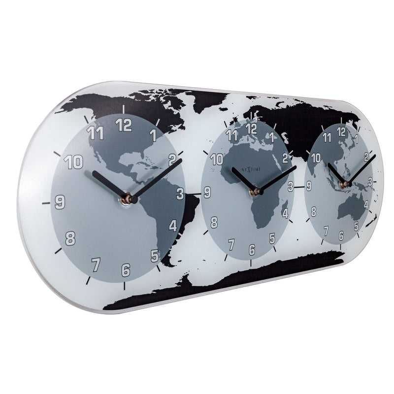 Wall clock - 50 x 18.6 x 3.6 cm - Glass - World time clock- 'Mondial'