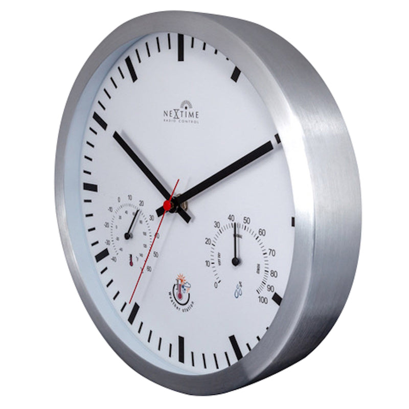leftside 90513WI,Radio Control Weather Station Clock,NeXtime,Aluminium,White,