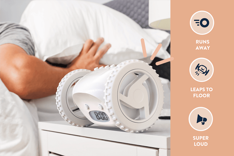 Clocky White - Alarm clock on wheels